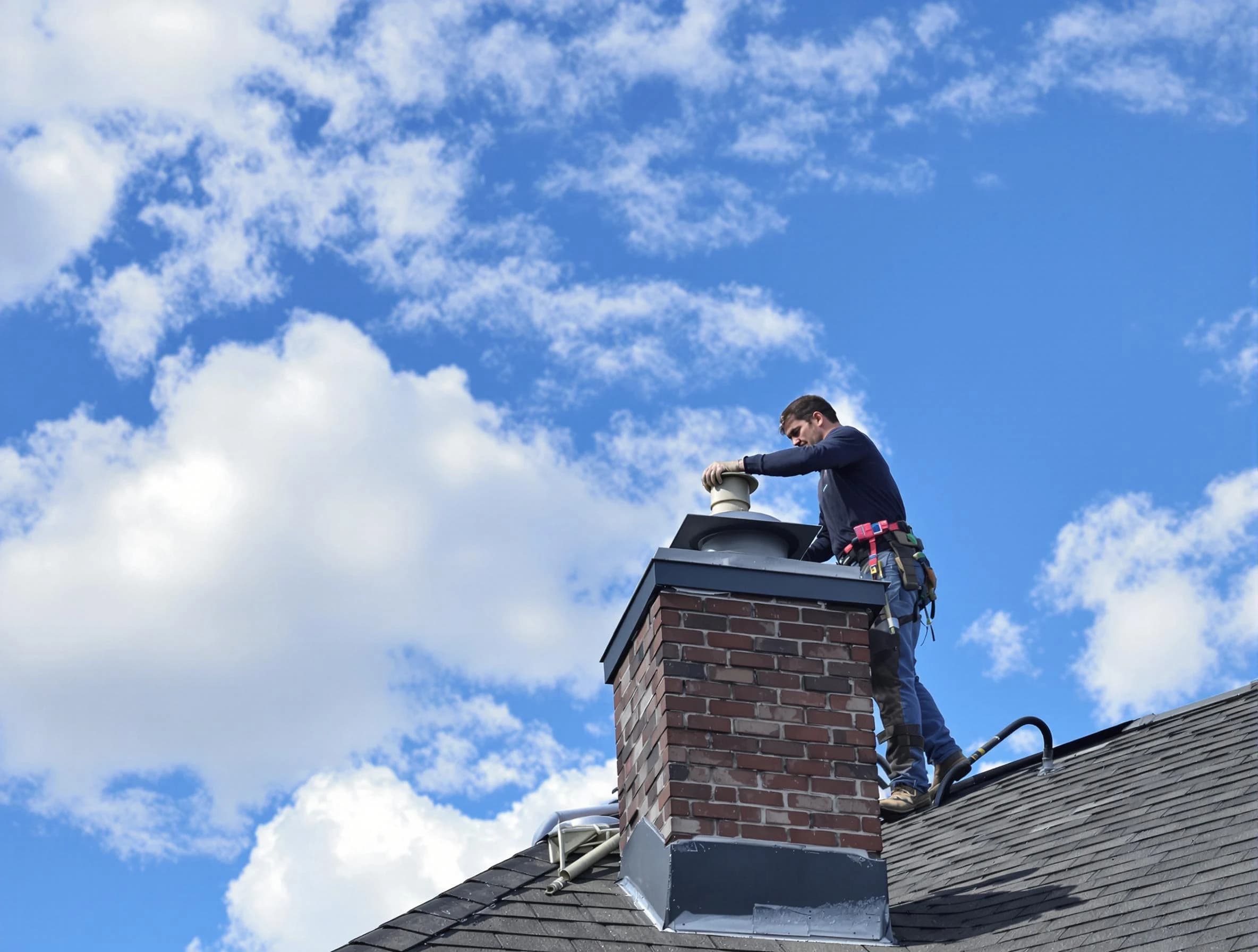 Hillsborough Chimney Sweep installing a sturdy chimney cap in Hillsborough, NJ