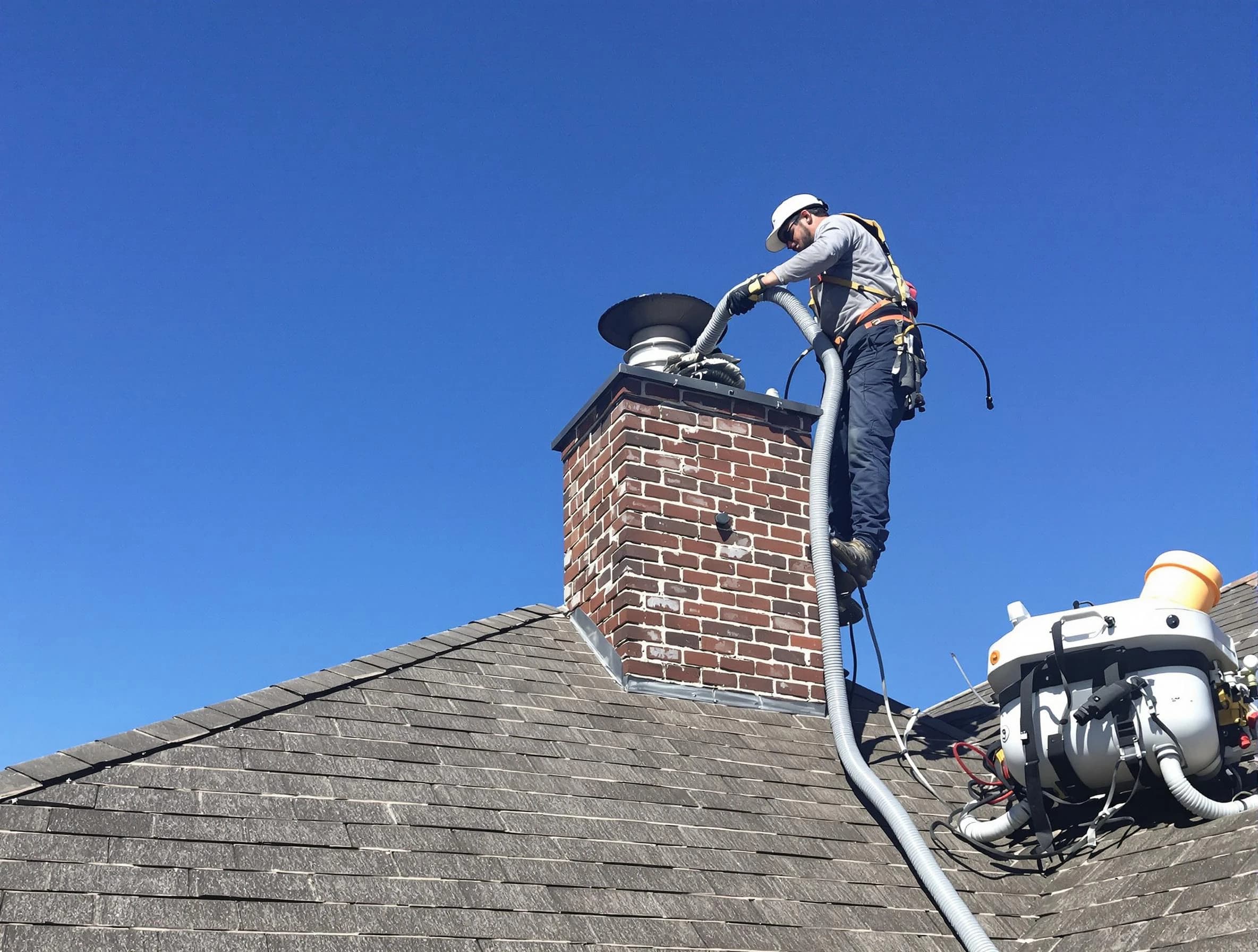 Dedicated Hillsborough Chimney Sweep team member cleaning a chimney in Hillsborough, NJ