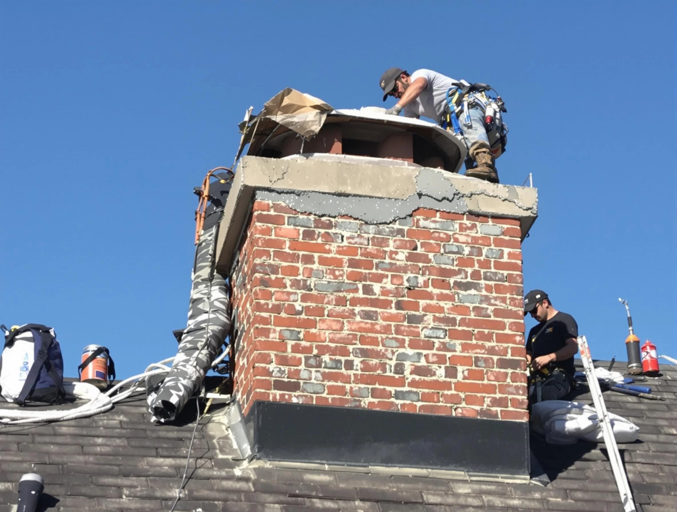 Hillsborough Chimney Sweep installing a custom chimney crown in Hillsborough, NJ