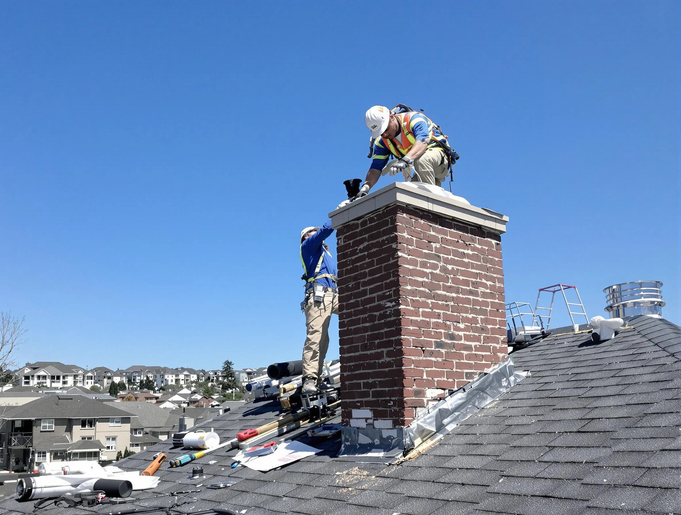 Hillsborough Chimney Sweep repairing a chimney crown in Hillsborough, NJ