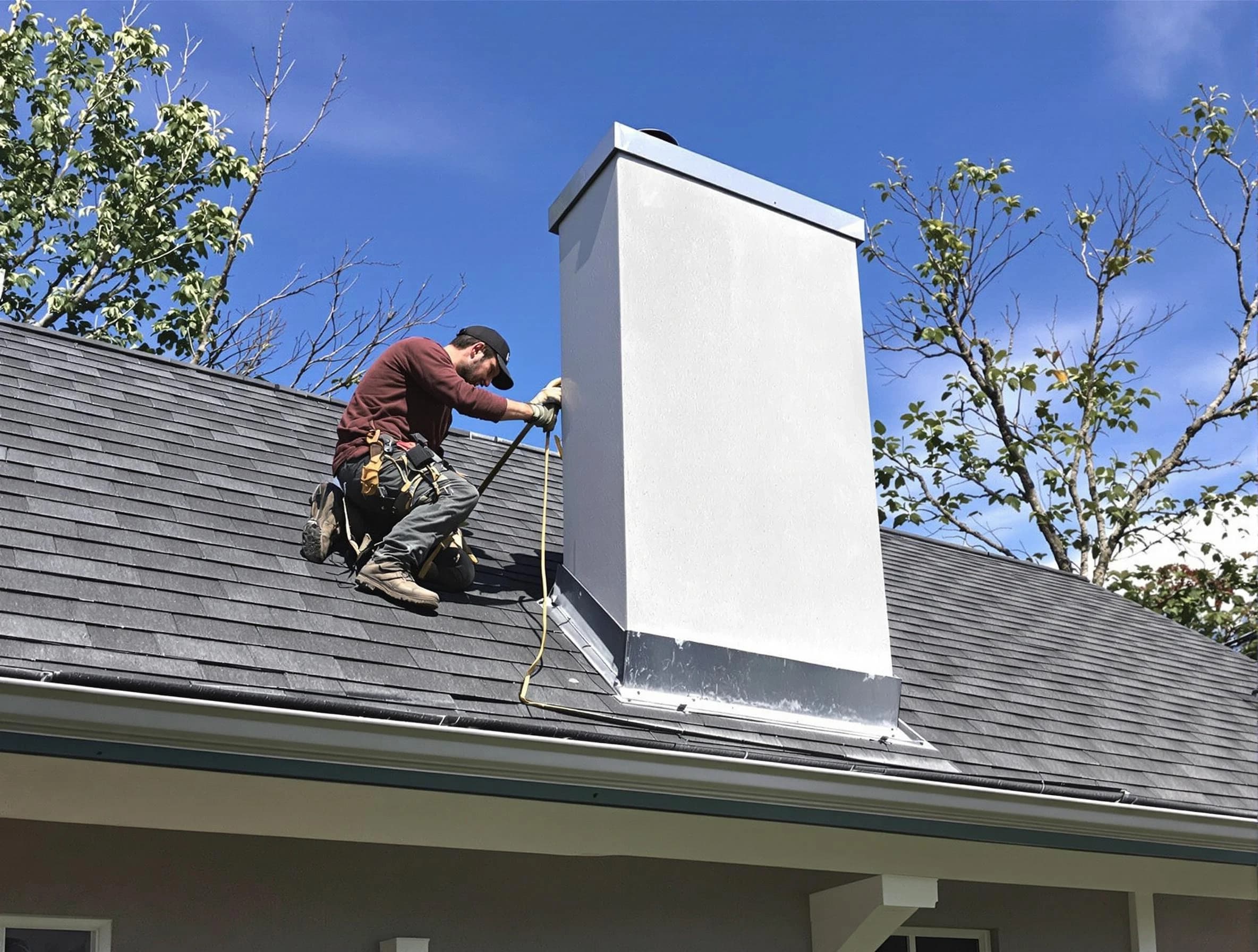 Hillsborough Chimney Sweep team member finishing chimney construction in Hillsborough, NJ