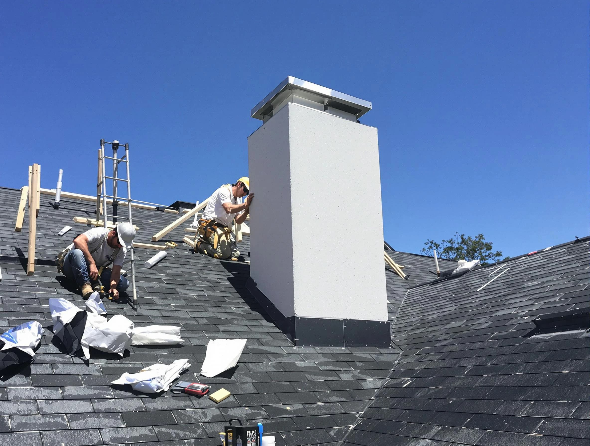 Hillsborough Chimney Sweep crew installing a new chimney in Hillsborough, NJ