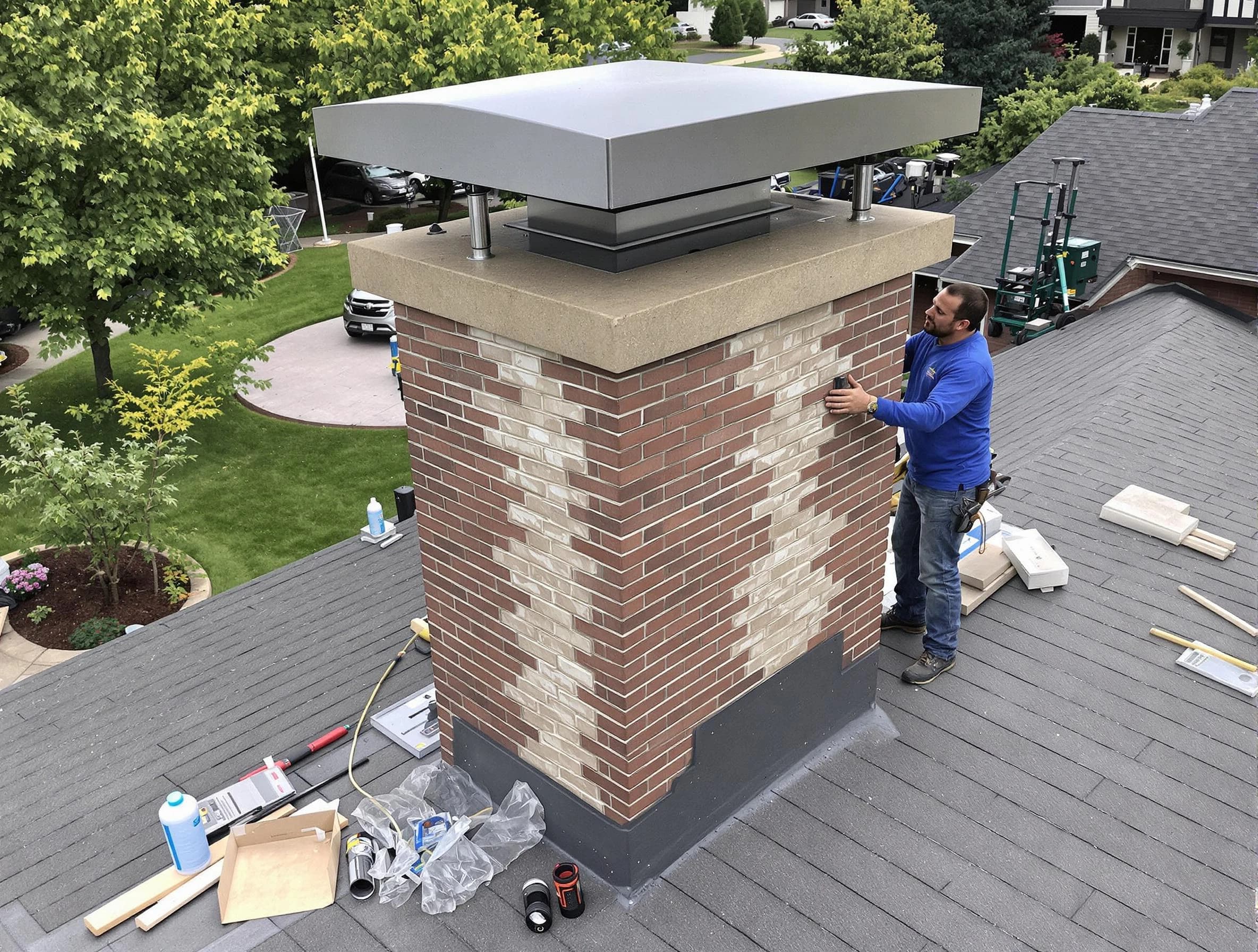 Hillsborough Chimney Sweep team working on a custom chimney remodel in Hillsborough, NJ